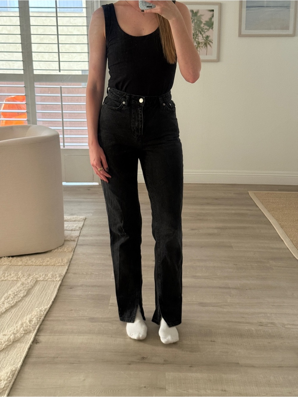 Reborn Black Straight-Leg High-Rise Jeans